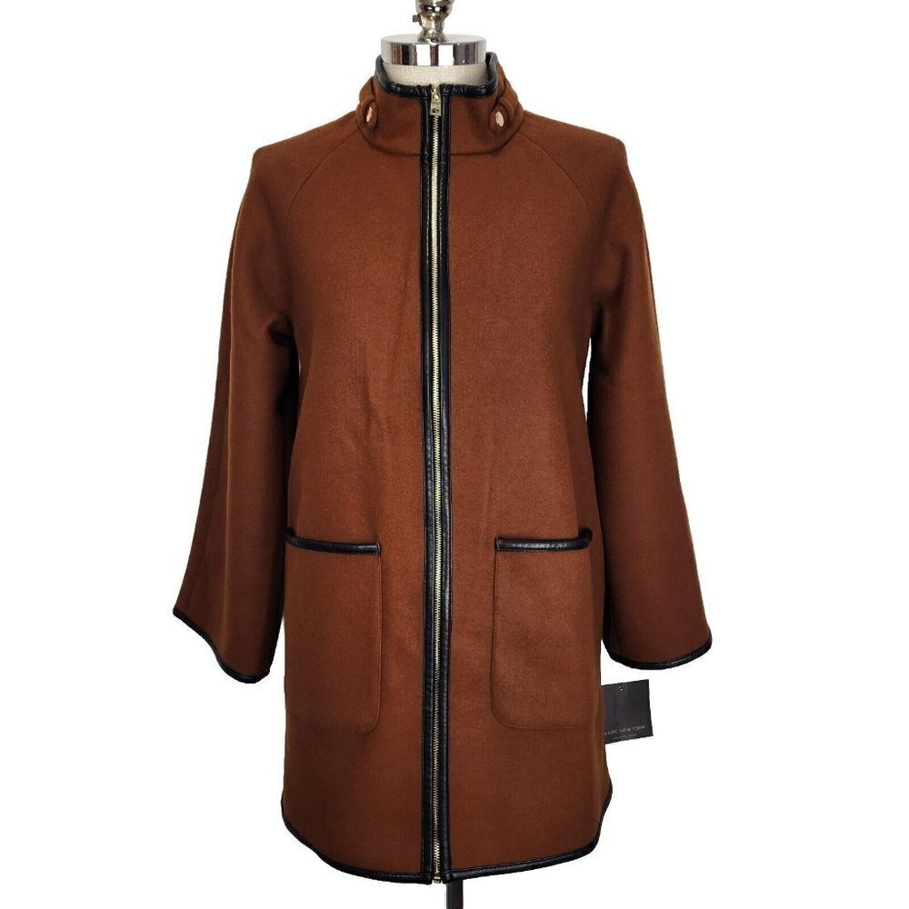 Marc New York Zip Front Coat NWT Womens‎ Small Chocolate Brown Mid Length Urban